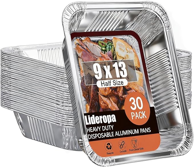 9x13 Aluminum Pans (30 Pack) – Disposable Half Size Aluminum Foil Pans for Cooking, Baking, Meal Prep, Parties & Food Storage