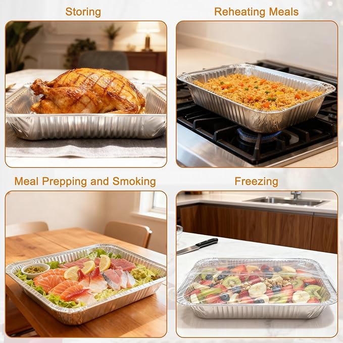 Aluminum Foil Pans 9x13 - Disposable Half Size Deep Steam Table Tin Foil Pans for Oven Baking Cake, Roasting Turkey, Food Prepping, Storing, Freezing, Chafing (40 Pack)