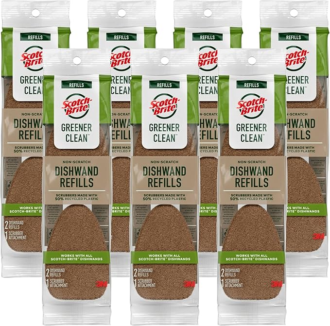 Scotch-Brite Greener Clean Non-Scratch Dishwand Refill, 14 Dish Wand Sponge Refills, Best for Nonstick Pots and Pans, Glass, Tubs & Showers, Fits All Scotch Brite Dishwands