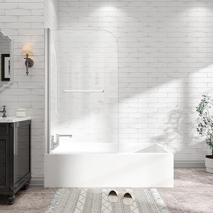 31"-32" W x 55" H Brushed Nickel Flexible 180° Pivot Shower Door Reversible Installation Frameless Bathtub Screen,6MM Tempered Glass with Nano Easy Cleaning and Stick Explosion-Proof Membrance