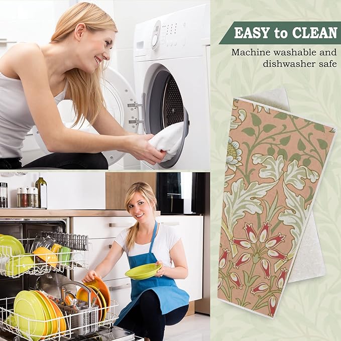 Whaline William Morris Swedish Kitchen Dishcloth Vintage Floral Absorbent Cotton Kitchen Towel Colorful Flower Dish Towel for Party Home Housewarming Cleaning Counter Wipes, 7 x 8 Inch, 6Pcs