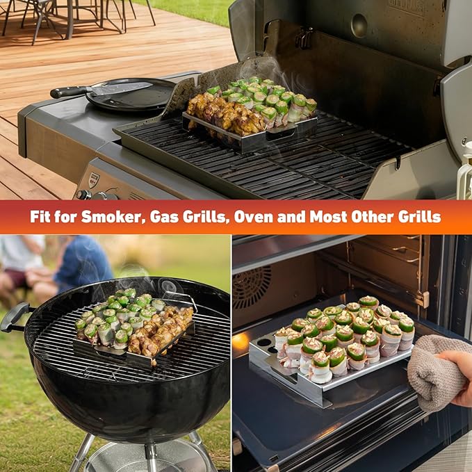 Skyflame Jalapeno Grill Rack with Handle and Chili Pepper Corer Tool - Large 36 Holes Capacity Stainless Steel Drumstick Chicken Wings Roaster for BBQ Smoker and Oven