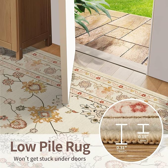 2x6 Floral Runner Rug, Washable Runners for Hallways, Apricot Vintage Boho Kitchen Rugs, Non Slip Hallway Runner Carpet for Indoor Hallway, Kitchen, Laundry Room and Bathroom