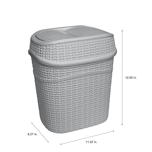 Bath Bliss 2 Pack Sailor Knot Swing Top Waste Bin | Dimensions: 11.22" x 8.27" x 12.6" | 9.5 Liter | Swing Top | Home Décor | Compact | Grey