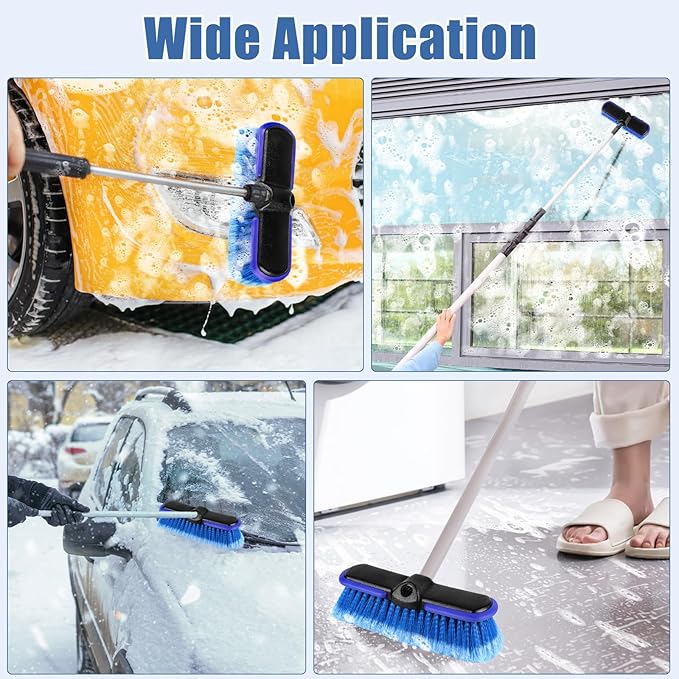 Car Wash Brush Head with Soft Bristle 10 Inch, Car Cleaning Brush with Protective Bumper for Cleaning Auto Cars Trucks RV Boat Deck (Blue) (4 Pack)