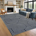 Washable Rug 9x12 Area Rugs for Living Room, Abstract Rug for Bedroom, Soft Rainbow Non Slip Throw Rugs with Rubber Back, Low Pile Stain Resistant Boho Geometric Carpet for Dining Room, Blue