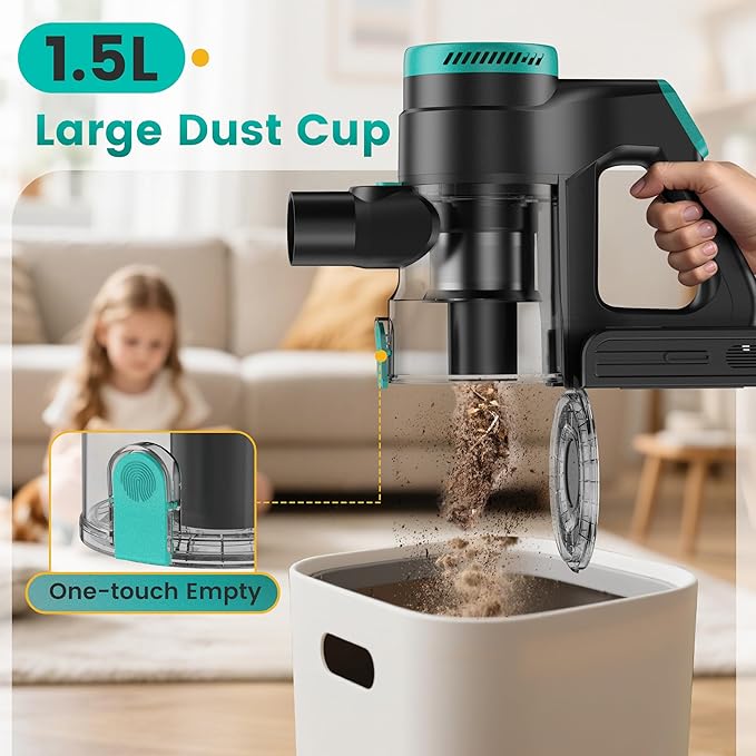Zefiro Cordless Vacuum Cleaner,45Mins Runtime Vacuum Cleaners for Home, Anti-Tangle and 1.5L Dust Cup, Lightweight Vacuum for Hardwood Floor Carpet Pet Hair