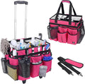 Extra large Rolling Cleaning caddy bag Built-in Hard Support Board,Cleaning Cart with Detachable Trolley, Housekeeping Cleaning caddy with Adjustable Shoulder Strap and Multiple Storage Pockets