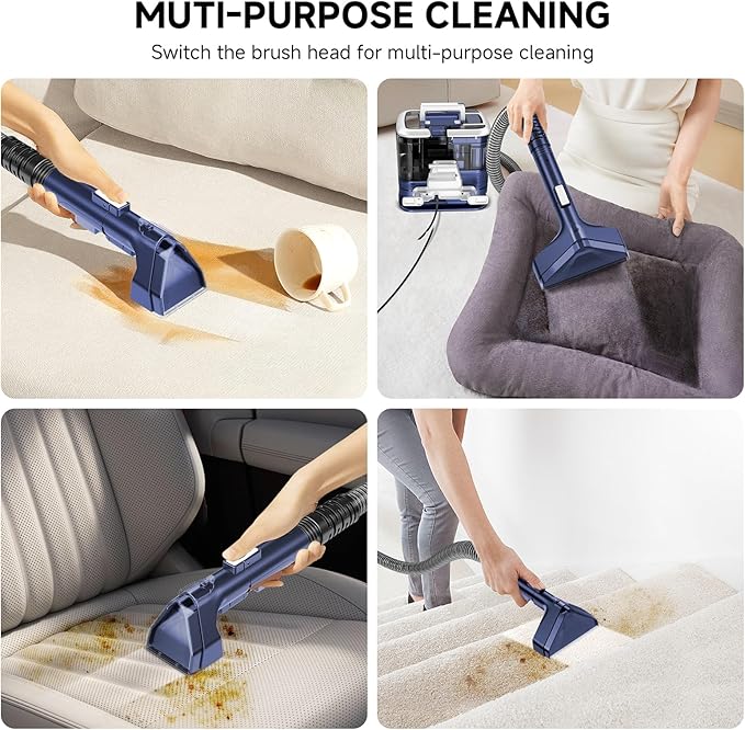 Portable Carpet Cleaner & Upholstery Cleaner Machine - 21Kpa Carpet Cleaner Machine, Self-Cleaning, Deep Cleaner for Pet Stains, Cars, Couch, Rug, Furniture with Dual Brush, Large Tank, Blue