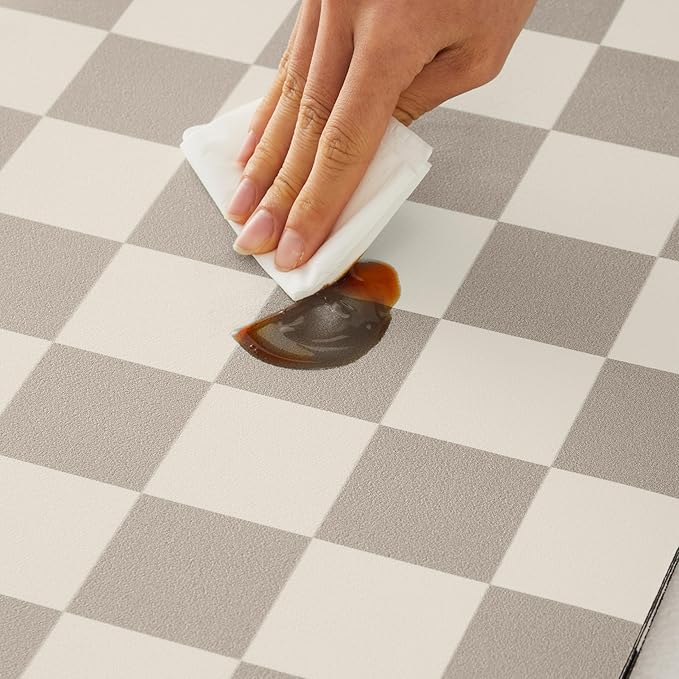 Checkered Dish Drying Mat for Kitchen Counter, Coffee Bar Station Accessories, Retro Cute Aesthetic Modern Absorbent Drainer Mat Kitchen Drying Mat Easy Clean, Khaki 16" x 24"