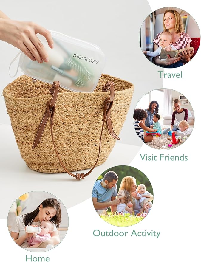 Momcozy Bottle Brush Kit, Innovative Push-Press Design for Better Cleaning - Baby Bottle Cleaner Brush for Baby Bottle, Breast Pumps, Nipples, and More - Can Generate Foam for Better Cleaning, Green