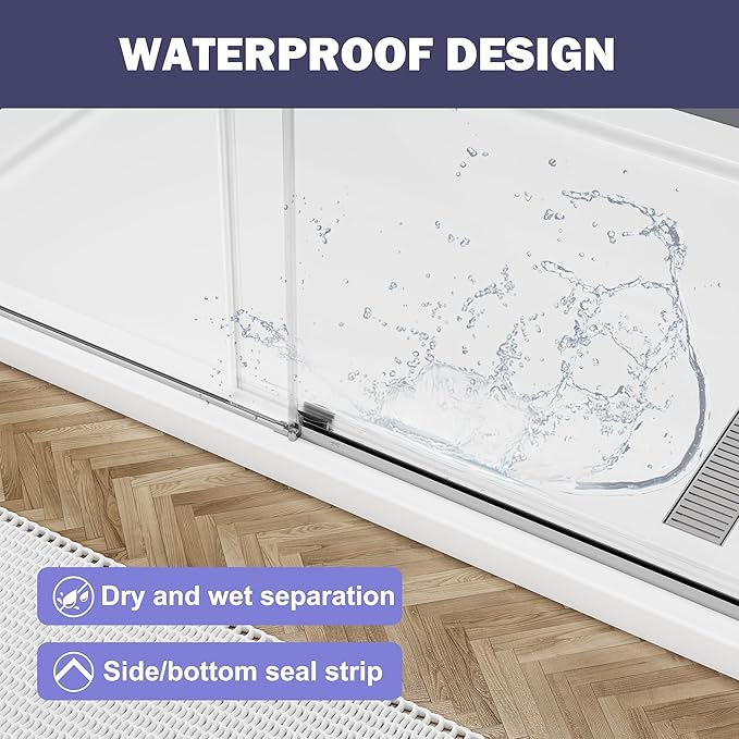 Frameless Sliding Shower Door 56–60" W x 76" H, 5/16" Tempered Glass with Dual-Sided Easy to Clean Coating, Shower Glass Door with SUS304 Stainless Steel Hardware & 20" Towel Rack, Bright Chrome