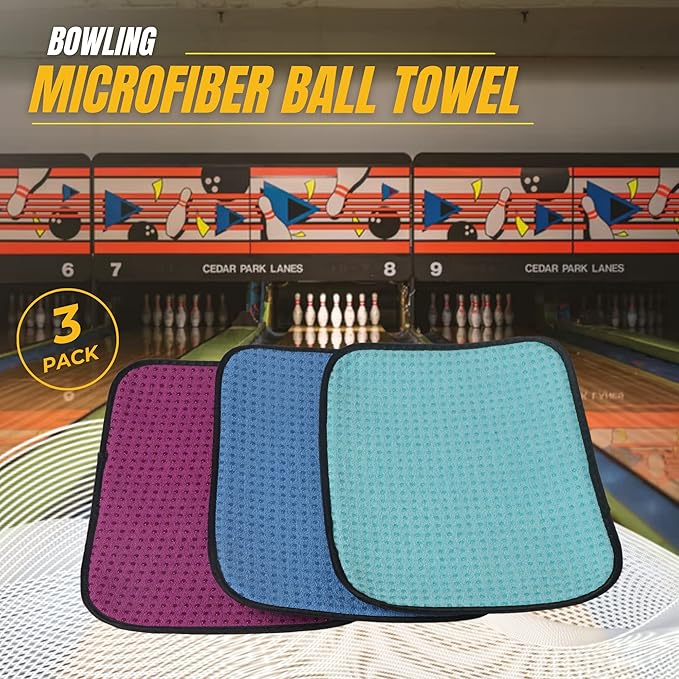 TonGass (3-Pack Multicolor Microfiber Bowling Ball Towel - 10"x8" Premium Quality Bowling Ball Shammy Pad with Easy-Grip Dots - Clean from Dirt and Oil to Improve Grip and Precision