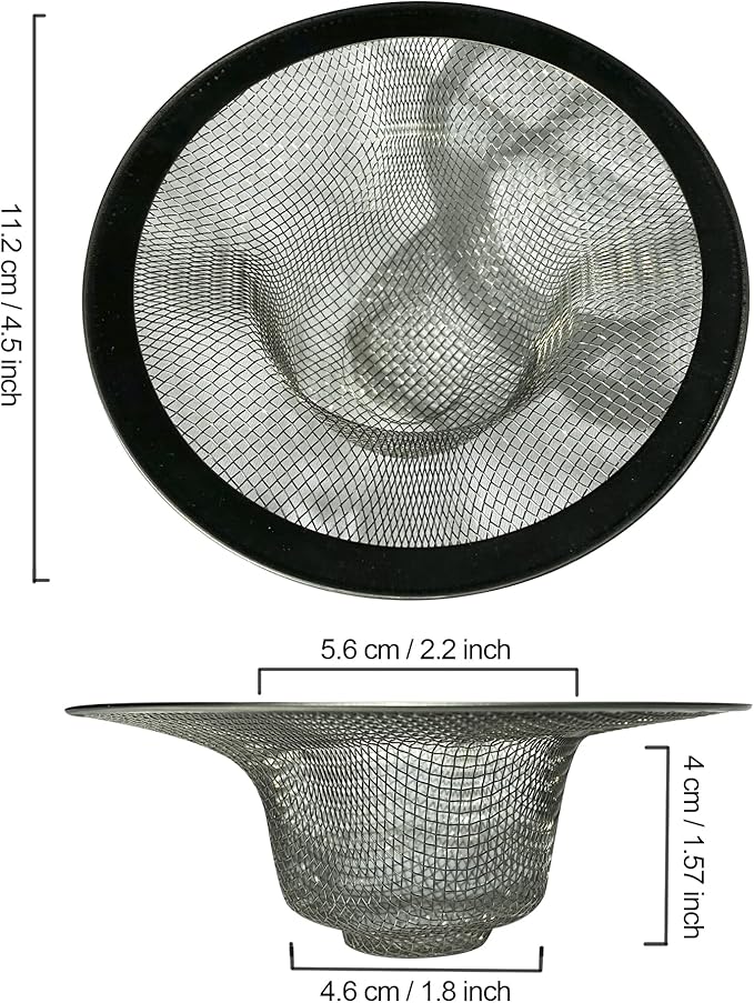 Sink Strainer 2Pcs Stainless Steel Metal Mesh Sink Drain Strainer Large Wide Brim 4.5" Diameter for Most Kitchen Sink Bathroom Bathtub Shower Room Balcony Drains