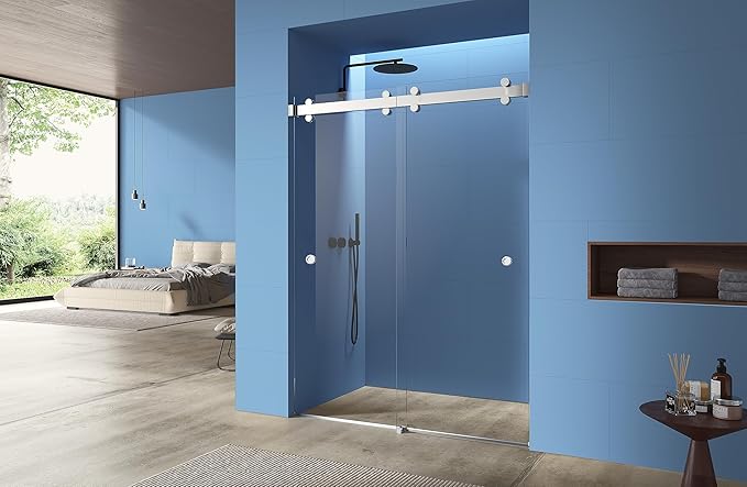 Monaco 56.5-60" W x 78" H 3/8" Twinglide Frameless Shower Door with Tempered Rain Glass (Chrome)