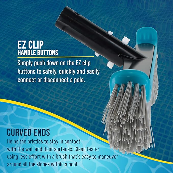 U.S. Pool Supply Pool Brush Head for Inground Pools - 17.7" Swimming Pool Brush with Pole Handle, Bristle Scrub Brushes with Curved Ends, Above Ground Cleaning Equipment Scrubber Cleaner Leaves Debris