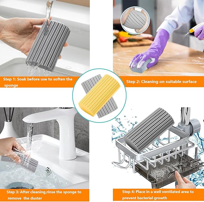 6 Pack Damp Clean Duster Sponge,Dusting Sponge Duster for Housekeeping,Reusable Household Cleaning Sponge for Blinds, Fan Blades,Mirrors,Glass, Baseboards,Window Track Grooves and Car (Grey)