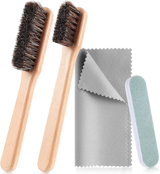 4 Pcs Horsehair Silver Cleaning Brushes Dauber Sterling Detail Polish Brush Applicator Set with Polishing Cloth for Silverware Plateware Jewelry Cleaner(Style B)