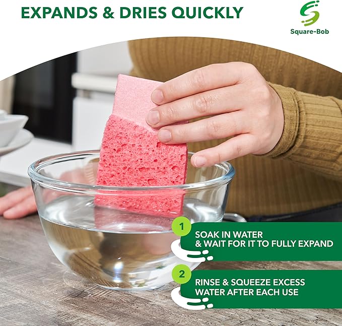 Compressed Non-Scratch Kitchen Sponges - Highly Absorbent for Dishes, Countertop, Sink, Car - Biodegradable, Quick Drying Cellulose Sponges - Assorted Colors (Pack of 24)