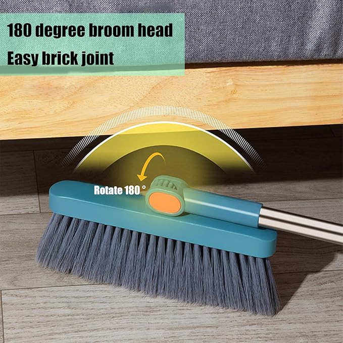 Broom with Dustpan Combo Set 180-degree Rotatable Brooms and Dustpan Set Non-Stick Hair Dustpan Sweeping Brooms Vertical Storage Broom Set Dust Pan and Broom Set for Dog Cat Pets Home Use (Bule)