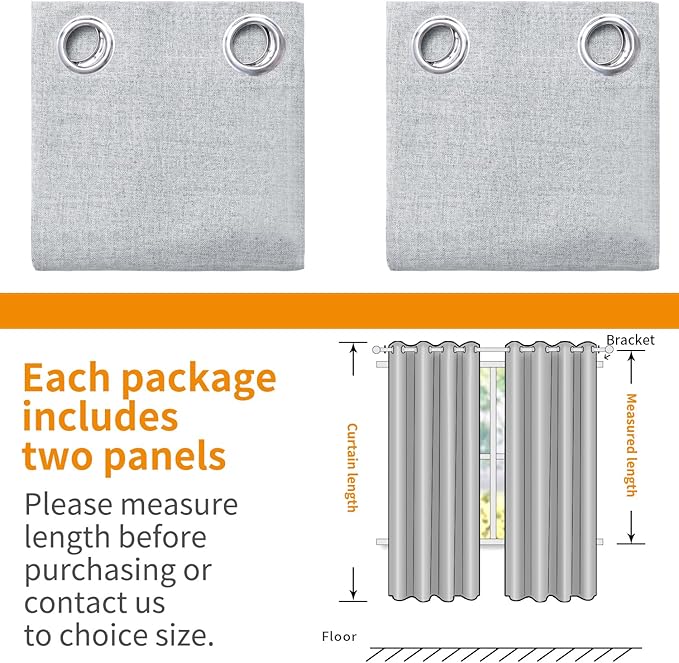 YoungsTex 78 Inches Long Linen 100% Blackout Curtains for Bedroom, Thermal Insulated Drapes with Grommet Privacy for Officen Living Room Window, Light Grey, 2 Panels, 52 X 78 Inch