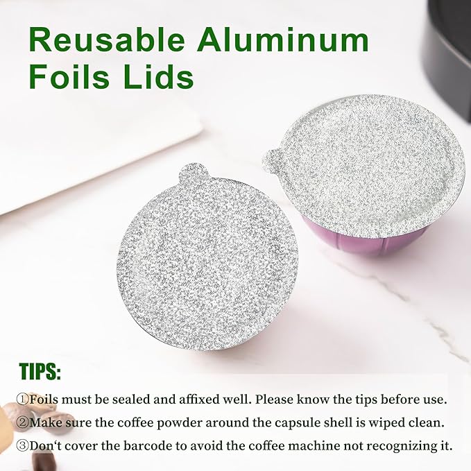 Clinuse Aluminum Foils Lids Seals for Nespresso Vertuo Pods, 100Pcs Reusable Nespresso Capsules Coffee Pods Cover Seals, Compatible with Nespresso Vertuoline Vertuo (61mm, Gray)