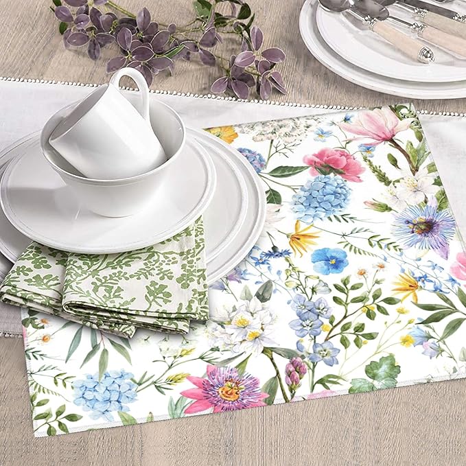 Colorful Flowers Dish Drying Mat for Kitchen Counter, 16"x18" Microfiber Absorbent Fast Dry Mat, 2Pcs Dish Mat Faucet Mats Sets, Large Drying Kitchen Mat Kitchen Drying Pad Coffee Bar Decor Gifts