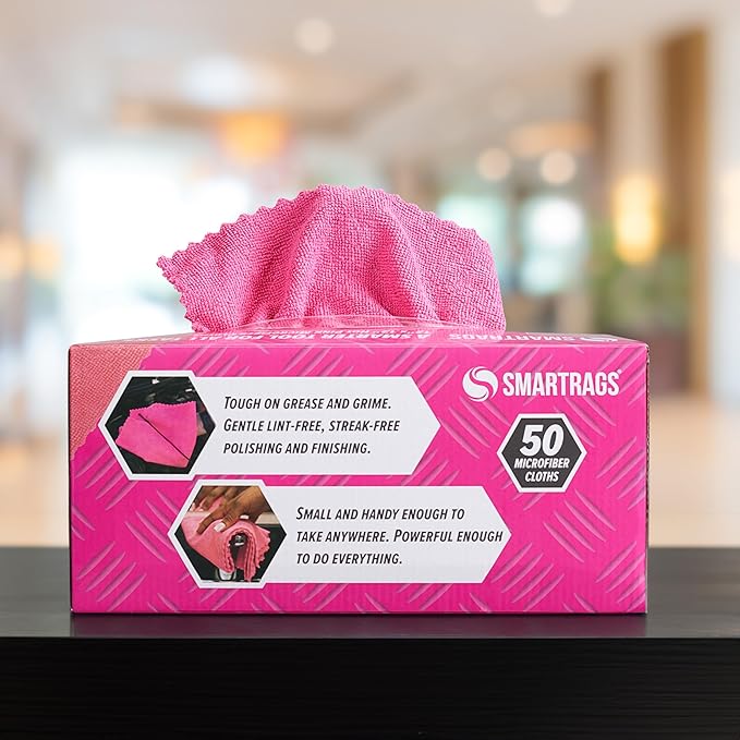 Arkwright Smart Rags in Box - (Bulk Case of 400) Lint Free Microfiber Cleaning Cloth, Scratch & Streak-Free, Dispensable Wash Towels for Cars, Window Glass, and Auto Shop, 12 x 12 in, Pink
