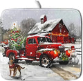 Red Truck Christmas Dish Drying Mat for Kitchen Counter 16x18 Inch Winter Xmas Tree Snowman Dog Print Absorbent Reversible Microfiber Drying Mats Kitchen Countertop Protector Dishes Drainer Rack Pad