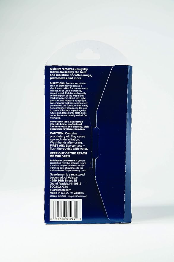 Guardsman Reusable Water Mark Remover Cloth | Wood Cleaner for White Rings & Haze Caused By Moisture and Heat, 1 Count