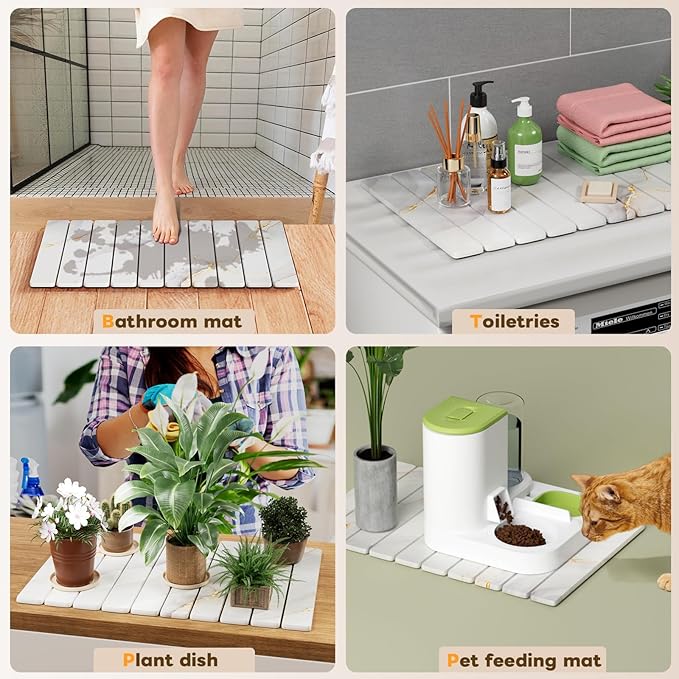Dayacoco Stone Drying Mat for Kitchen Counter, Large Quick Dry Stone Mat, Collapsible Diatomaceous Earth Mats for Dishes Bottles Cups, Fits Any Countertop,23"×15.3",White gold