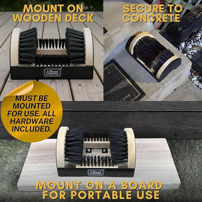 Heavy Duty Wooden Shoe Brush Cleaner Outdoor Floor Mount or Portable, Commercial Boot Scraper/Scrubber with Hardware