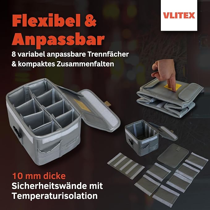 Lithium Battery Storage Box L (Large) | Engineered in Germany | Fireproof E-Fiberglass & Silicone Blend | Certified Lipo Safe Bag Container