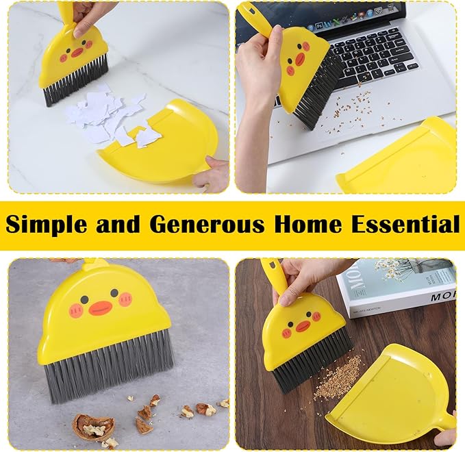 Small Dustpan and Brush Set Yellow Small Hand Broom and Dustpan Set, Mini Dust Pan Brush Sets, Cute Mini Hand Broom Portable for Home Cleaning Drawers Desktop Sofas Pet Areas Guinea Pig Cages