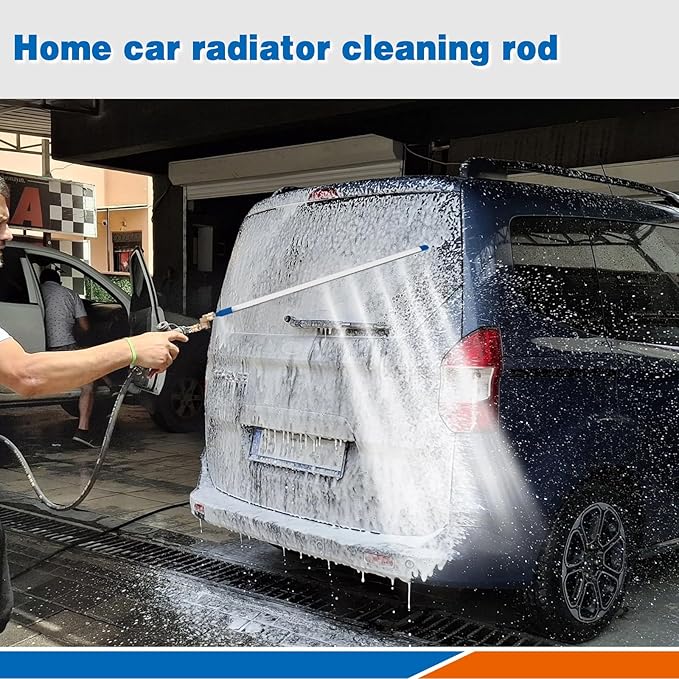 40″Radiator Cleaning Wand, Water/Air 4500PSI Pressure Washer Tool with Pressure Washer Gun Adapter, Clean Brush and Sealing Tape, Tips for Cars, Trucks, Heavy Equipment Radiator Cleaning Tool