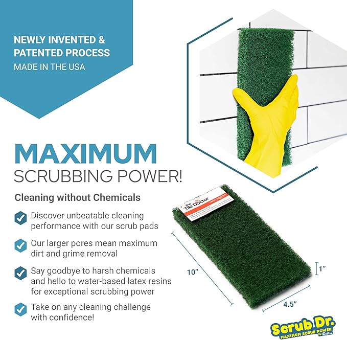 The Tile Doctor Multipurpose Scrub Pad - Ideal for Bathroom, Kitchen & Floor Cleaning - Non-Scratch Dish Sponge & Shower Scrubber - Commercial Grade - (Green - Heavy Duty, 6 Pack)