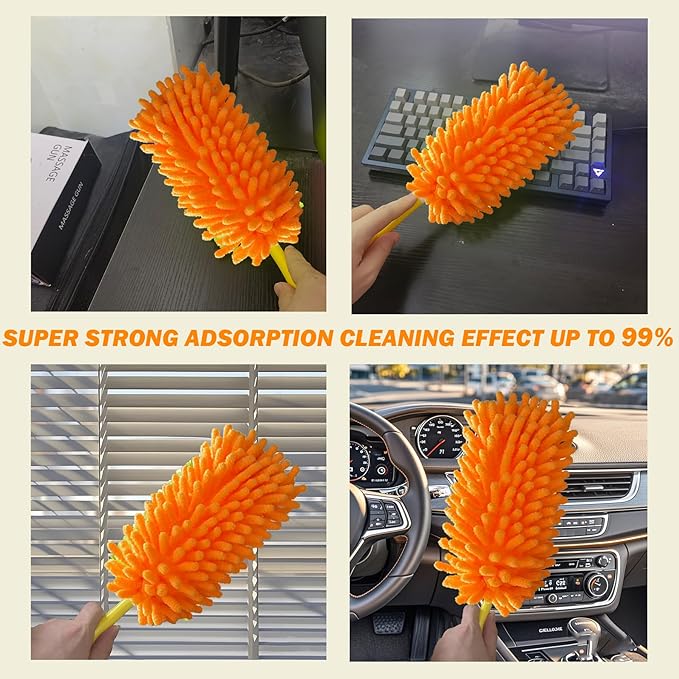 Duster Refill for Swiffer Duster, Reusable Duster Refill Compatible with Swiffer Hand Duster, 360° Heavy Duty Washable Microfiber Dusters for Cleaning, 6 Pack & 1 Handle, Orange
