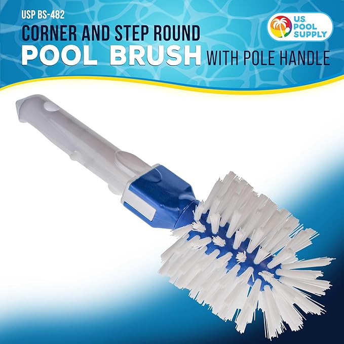 U.S. Pool Supply Pool Brush Head for Inground Pools - Corner and Step Pool Scrubber Brush, Hot Tub, Spa - Cleaning Scrub Bristles, Clean, Remove Debris - Above Ground Swimming, Connect 1.25" Poles