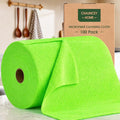 Microfiber Cleaning Cloth Roll - 100 Pack Tear Away Microfiber Paper Towels, Reusable, Washable, Scratch-Free, Kitchen Towels for Car, Home, Kitchen, Glass, Dishes (Neon Green)