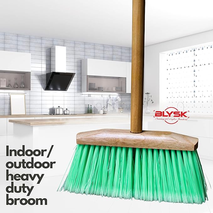 Indoor/Outdoor Heavy Duty Wooden Broom Brush, Sweeper, Head Replacement Soft bristles, Great use for Home, Kitchen, Room, Office, Patio, Deck Floor (Broom Head)