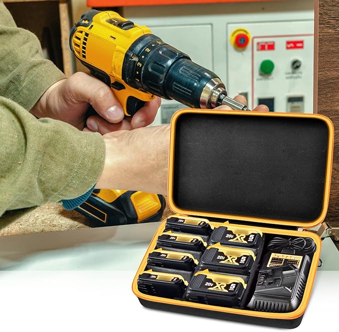 Extra Large Battery Storage Holder Case for DEWALT 20V/ 60V MAX XR Battery &Charger, Tool Batteries Pack Carrier Box for 20V 60V 2.0/3.0/4.0/5.0/6.0/9.0-Ah Batteries, Adapter - Black Inside