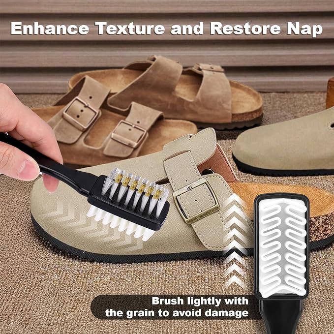 XANGNIER Suede Shoe Cleaner Kit for Birkenstock,3 Pcs Suede & Nubuck Care Set-2-In-1 Shoe Cleaning Brush,Suede Eraser and Glue Eraser for Sandals,Clogs,Leather Footbeds,Boots,Sneaker,Furniture