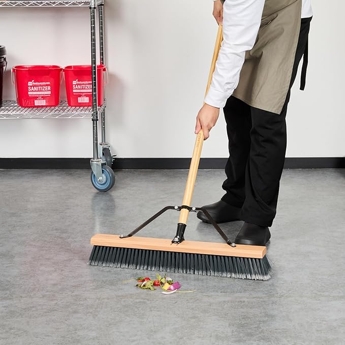 Restaurantware-BROOM HEAD ONLY: Clean Tek Professional 24-Inch Broom Head, 1 Heavy-Duty Push Cleaning Tool - Handle And Brace Sold Separately, Medium Plastic Bristles, Wooden, Commercial Use