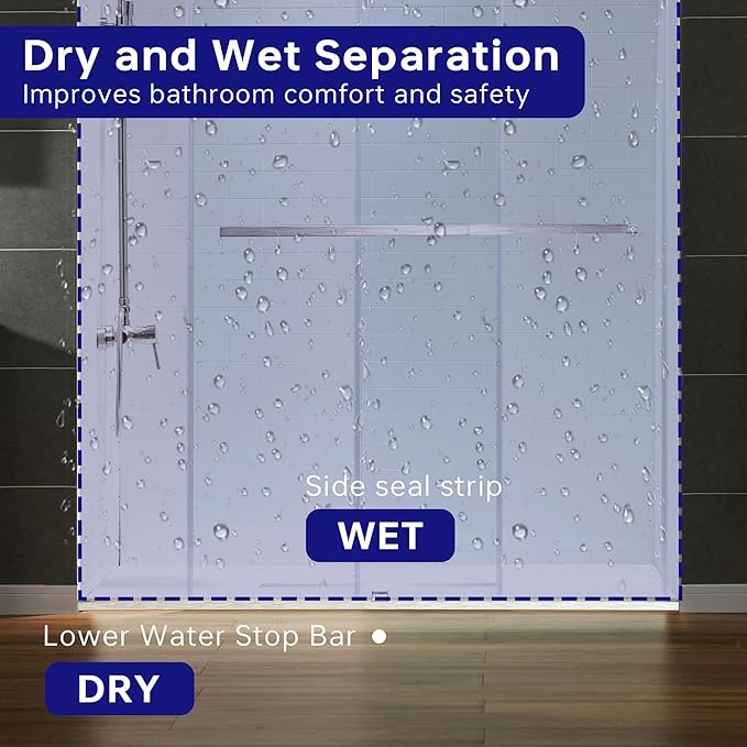 Woodbridge Frameless Shower Doors 56-60" Width x 76" Height with 5/16"(8mm) Clear Tempered Glass, 2 Ways Opening & Double Sliding in Polished Chrome Finish