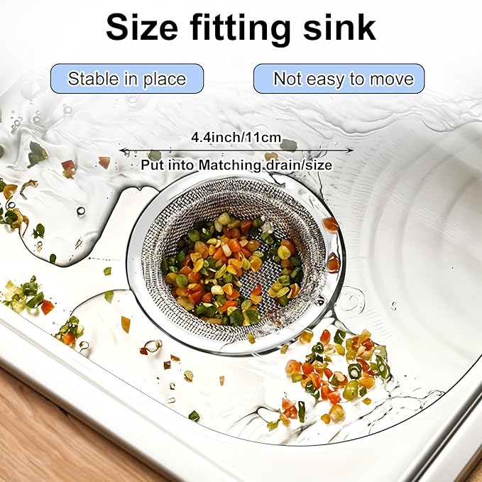 40pcs 4.5" Mesh Sink Strainer for Kitchen, Stainless Steel Mesh Sink Drain Strainer - Heavy Duty Slop Basket Filter Trap for Kitchen Sinks, Bathroom, Shower, Floor Drains