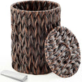 Ctosree 1.3 Gallons Small Trash Can with Lid Handle Boho Woven Braided Bathroom Waste Basket Trash Can with 100 Garbage Bags for Bedroom Office Laundry (Dark Brown,Braided Polypropylene,Round)