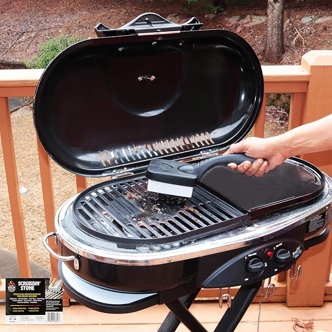 Better Grillin Scrubbin Stone Grill Cleaner Handle-Protect Hands & Nails When Scouring Grill with Three Scrubbin Stone