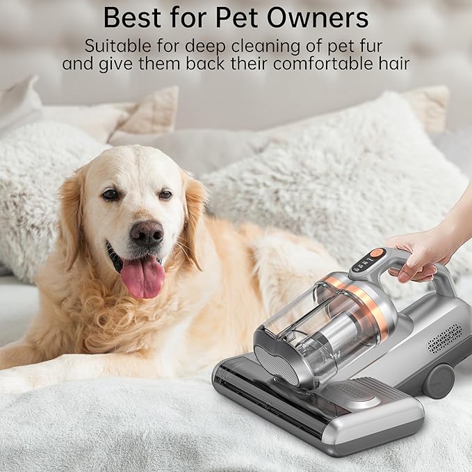 Mattress Vacuum,20Kpa Bed Vacuum Cleaner with 273nm UV-C Light & Ultrasonic & High Heating, Dual Brush Roll Rotation & Dust Cup, 500W Deep Cleaning 99.9% Filtration with 32000 RPM/Min