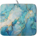 Marble Print Dish Drying Mat for Kitchen Counter,Blue Teal Turquoise Gold Drying Mat 16 x 18 Inch with Absorbent Reversible Microfiber Drying Pad for Coffee Bar