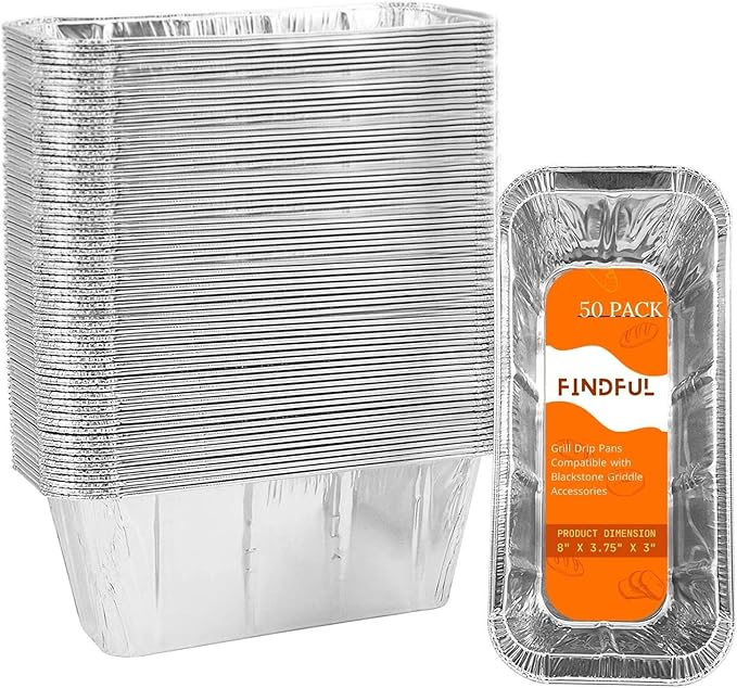 50-Pack Drip Pans Liners for Blackstone Griddle Accessories, Aluminum Foil Pan Disposable for 17" 22" 28" 36" Blackstone Griddle Drip Tray Holder Grill Rear Grease Catcher Cup